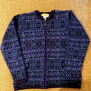 Talbots Heart Print Full Zip Blue Cardigan, Size S